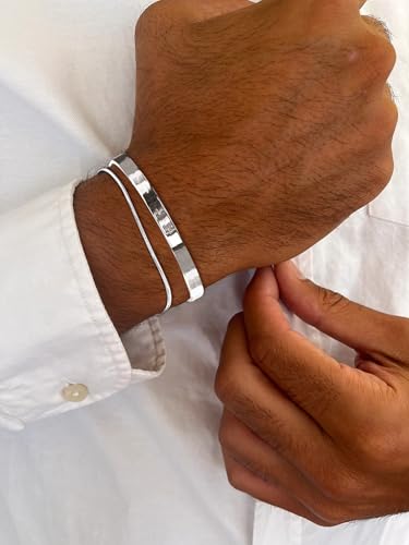 Moodear Stackable Bracelets for Men - Dainty 925 Sterling Silver/14K Gold Plated Cuff Snake Box Cuban Link Chain Bangle Bracelet Set Mens Jewelry4