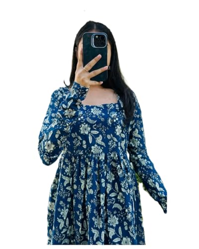 Image of Dhanna Fashion Women's Cotton Floral Print Kurta,Long Sleeve, A-Line Style