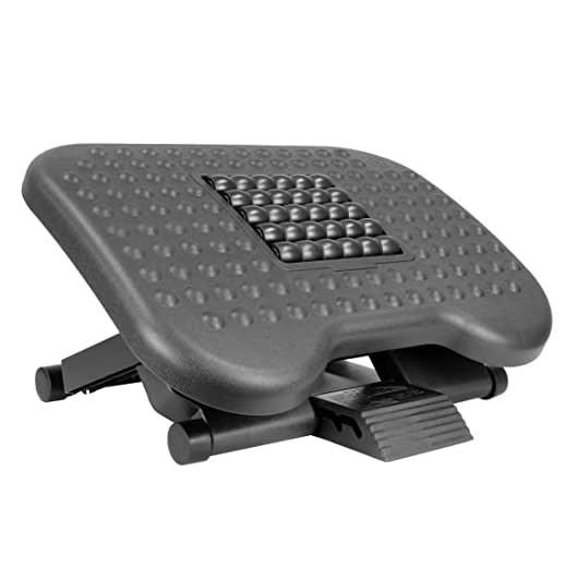Mount-It! Ergonomic Under Desk Footrest | Massaging Foot Rest Support | Tilting Footrest with 3-Level Height Adjustment | Under Chair Office Footrest