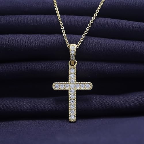 18K Gold Plated Moissanite Cross Necklace | 0.36 Ctw Moissanite Diamond Jesus Christian Religious Crucifix Pendant Necklace for Men Women | 16"+2” Adjustable Chain3