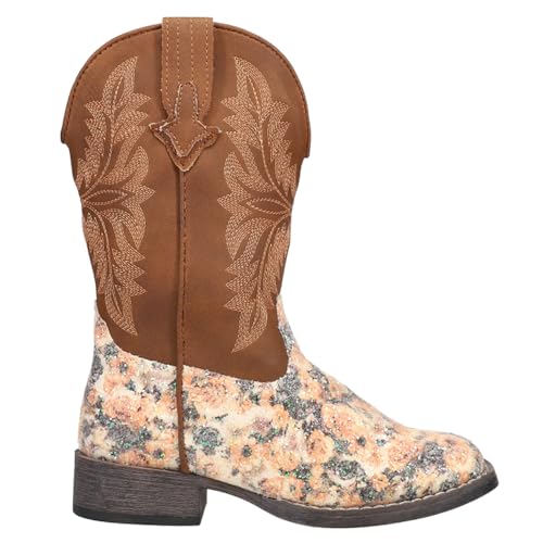 ROPER Kids Girls Claire Floral Square Toe Casual Boots Mid Calf - Brown