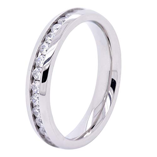 Flamereflection 4Mm Stainless Steel Eternity Round Cubic Zirconia Unisex Engagement Wedding Band Ring Size 9 #TOP1