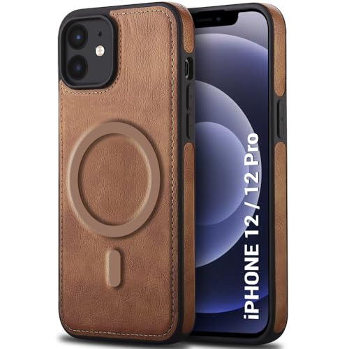 Image of TheGiftKart Genuine Leather Finish Back Cover Case for iPhone 12 /12 Pro | Shockproof Design | Raised Edges for Camera & Screen Protection | Stunning Minimalist Design (MagSafe Compatible, Brown)