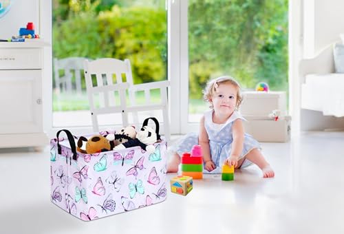 Image of Kid Clothes Storage Basket Gift Shelf Basket Toy Storage Bin, Nursery Basket Organizer Box for Children With Handles for Room Deco (Butterfly)