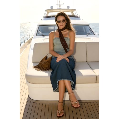 Image of Strappy Flat Sandals for Women Comfortable Open Round Toe Sandals Dressy Beach Thong Flip Flop Slides