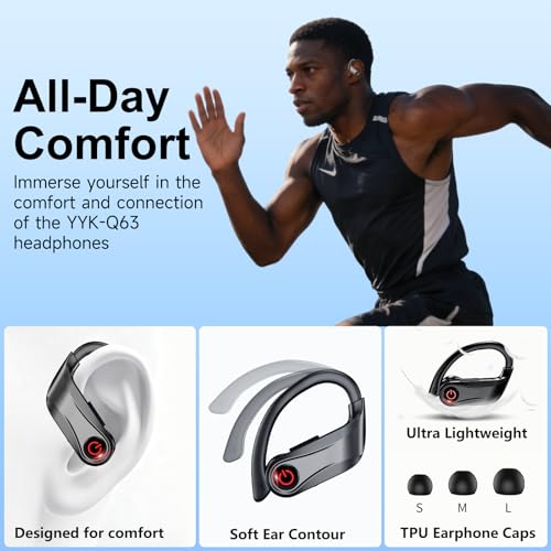 EUQQ True Wireless Earbuds, 2026 Sport Bluetooth 6.1 Headphones with Microphone 120H Playtime Dual LED Display Case, Noise Canceling Ear Buds with Easy Button Controls Sweat and Water Resistant Black - Image 2