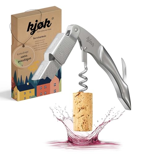 kjøk Couteau de sommelier de qualité supérieure en acier inoxydable massif brossé avec coupe-capsule, couteau de sommelier professionnel, ouvre-bouteille