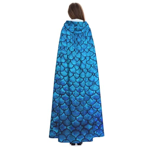 Cape médiévale à capuche bleue imprimé écailles pour cosplay et GN - 3