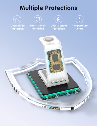Image of Charging Station for iPhone and Apple Watch: 3 in 1 Wireless Phone Charger Stand for iPhone 17 16 15 14 13 12 11 Pro Max & AirPods, Bedside Nightstand Docking