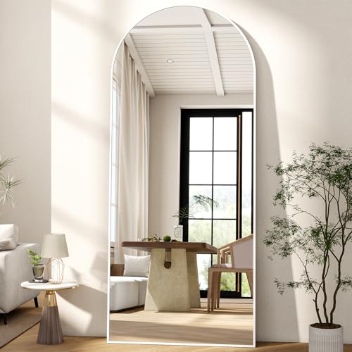BEAUTYPEAK 165x60 cm Gewölbter Standspiegel, Bogen Ganzkörperspiegel hängend oder lehnend an die Wand, Bodenspiegel mit Ständer für Schlafzimmer, Wohnzimmer oder Ankleidezimmer, Weiß