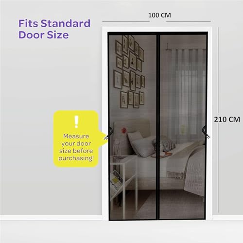Image of KARP Fiberglass Mosquito Net for Door with Stay-Open Buckle (100 cm X 210 cm, Black) | Auto-Closing Insect Screen Full Frame Hook & Loop for All Door Types