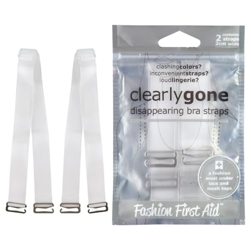 Fashion First Aid Clearly Gone Invisible Clear Bra Straps for Women – 3/4 Inch Wide with Metal Hooks – Adjustable Transparent Strap Pair for Strapless and Convertible Bras