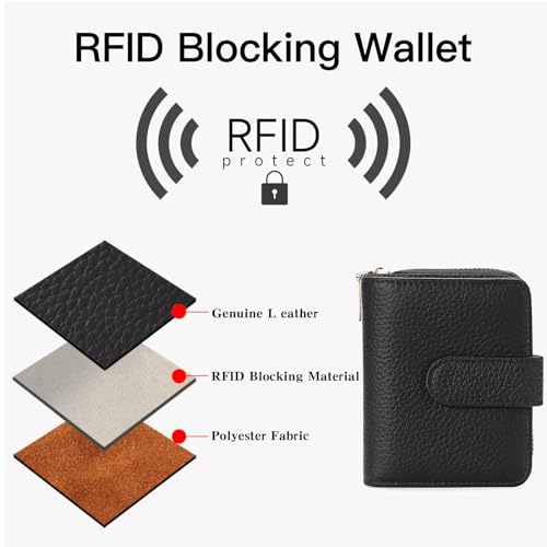 SENDEFN Small Leather Credit Card Holder Wallets for Women Bifold Zipper Pocket Purse with ID Window3