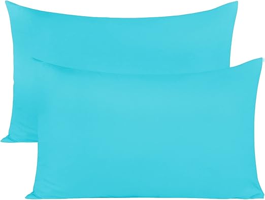 BEDSUM Microfiber Standard Pillowcases Set of 2, Soft Wrinkle Resistant and Easy Care Pillow Cases with Envelope Closure for Kids, 20x26 inches, Blue