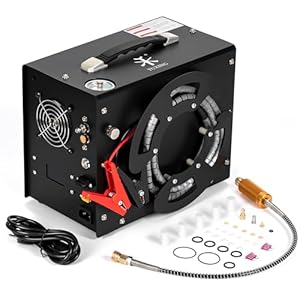 TUXING PCP Luftkompressor, 4500PSI/30Mpa Tragbarer PCP-Kompressor mit eingebautem Stromwandler, Auto-Stop | DC12V/AC120V | Öl- und wasserfreie Kompressorpumpe