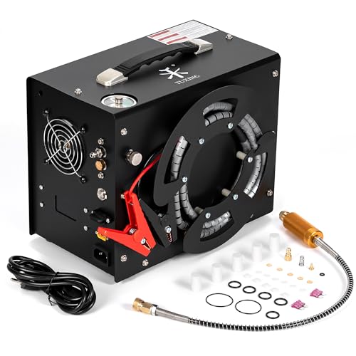 TUXING Compresor de aire PCP, 4500 PSI/30 Mpa, compresor portátil PCP con transformador de corriente incorporado, parada automática, DC12 V/AC120 V, bomba de compresor sin aceite y sin agua