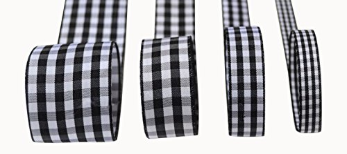 Ribbon Bazaar Gingham Taffeta Ribbon - Elegant Taffeta Weave - Plaid Fabric Ribbon For Gift Wrapping, Crafts, Scrapbooking, Hair Bow, Decorating & More - 1-1/2 Inch Black 25 Yards #TOP22