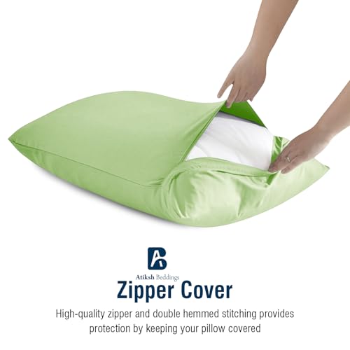 Image of Atiksh Beddings Pack of 2 13x18 Inch Toddler Travel Pillow Cases - 100% Soft Egyptian Cotton, 600 Thread Count with Zipper Closure for Small Travel Pillows Cover, Sage Green