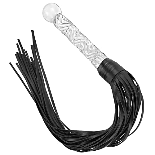 SM Leather Whip with Simulation Phallus Glass Handle Plug Leather...