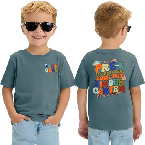 First Day of Kindergarten Shirt Toddler Boys So Long Pre-K Kindergarten Here I Come T-Shirt Kid Back to School Tee Top(Light Blue)