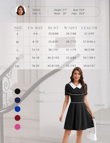 Image of Bbonlinedress 1950s Vintage Dress for Women Retro Rockabilly Peter Pan Collar Short Sleeve Cocktail Party A Line Dresses