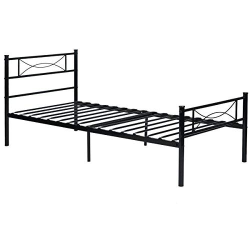 Simlife Metal Bed Frame Twin Size 6 Legs Two Headboards Mattress Foundation Steel Platform Bed For Kids Box Spring Replacement Black #TOP4