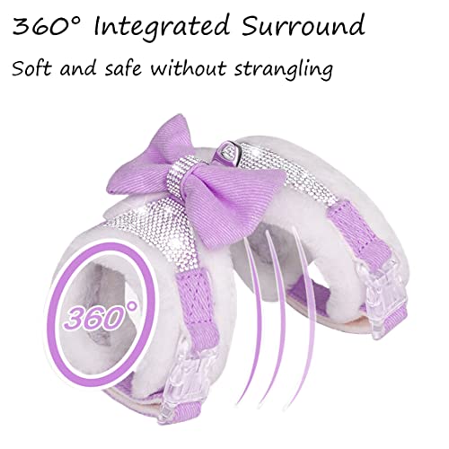 FUNAT Plush Chest Straps for Dogs Rhinestone Winter Dog Harness, Vest Bow Harness for Small Medium Dogs, Pink - Image 3