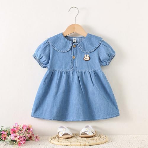 Toddler Girl Denim Dresses Puff Sleeve Baby Summer Doll Collar Button Jean Dress Toddler Princess Dress for Girls2