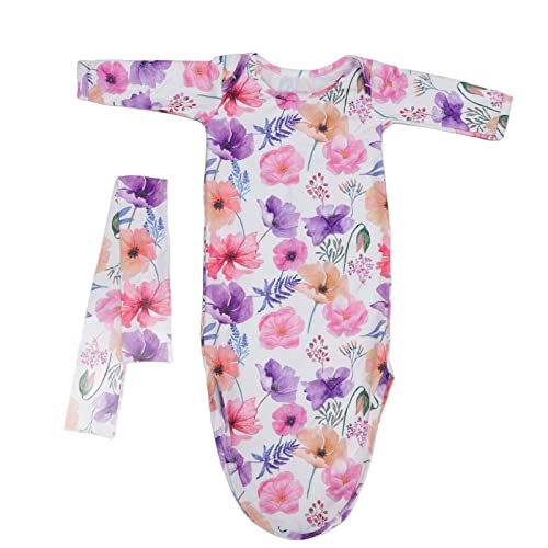 Catálogo de Camisones para Bebé - solo los mejores. 47 Aqur2020 Camisón Anudado para Bebé, Bata de Dormir Cómoda con Banda para el Cabello, Saco de Dormir de Manga Larga para Recién Nacidos(Rosa Acuarela Flores)