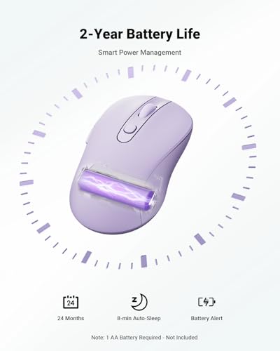 Image of wegear USB Wireless Mouse for Laptop PC Mac, 2.4GHz Cordless Mouse-Purple | Ergonomic Portable Optical Computer Mice with 6 Buttons, 5-Level Adjustable 4000 DPI,24-Month Battery Life