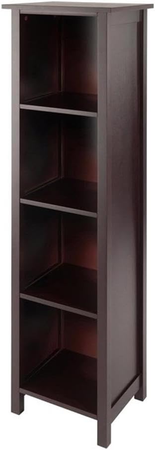 Pemberly Row 4-Tier Solid Wood Tall Storage Book Shelf, Antique Walnut Finish, 55.98" H x 16.38" W x 12.99" D, Transitional Style, Spacious Display and Storage for Home or Office