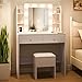 Haewon White Vanity Desk with Mirror, 10 LED Lights and Power Outlets, Makeup Vanity Mirror with 3 Lighting Color Adjustable, Dressing Table Set with Drawers Shelves Storage Chair for Bedroom
