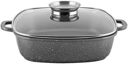 FLORINA Lava Aluminium Casserole Dish 4.5 L Rectangular with Glass Lid and Handles Oven Safe with Aromatizer Contains No PFOA, Cadmium-Free, Lead-Free, Ideal for All Hobs