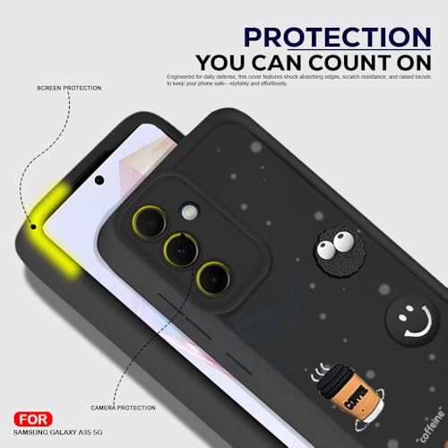 Image of AESTMO Back Case Cover for Samsung Galaxy A35 5G Back Cover | Cute Fun Cartoon 3D Ball | Coffee Silicone Case | Full Body Protection | Camera Protection Back Cover for Samsung Galaxy A35 5G (Black)