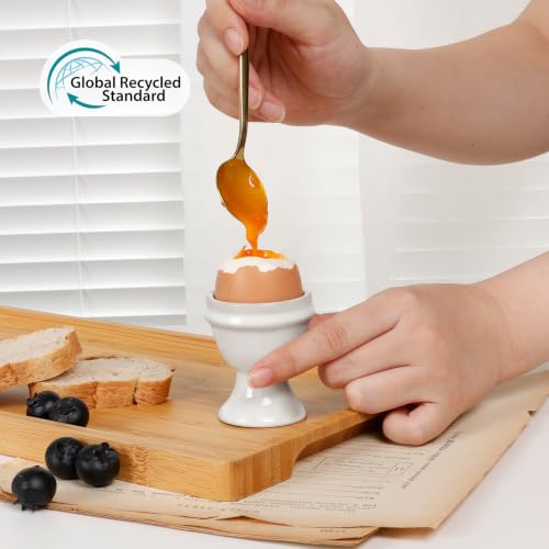 Image of INGOFIN Ceramic Egg Cups Set of 4, Egg Holders for Soft Boiled Eggs | White Porcelain Egg Holders for Soft and Hard Boiled Eggs, for Breakfast, Cafe Decor, Restaurant and Kitchen Use