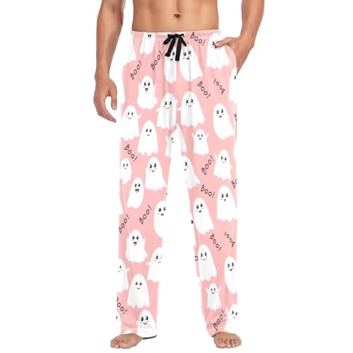 Happy Spirits Pattern Men's Cotton Pajama Pants with Pockets and Drawstring Comfortable and Stylish,S