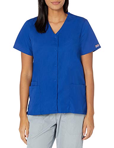Cherokee Women s Workwear Snap Front V-Neck Scrubs Shirt, Galaxy Blue, Large