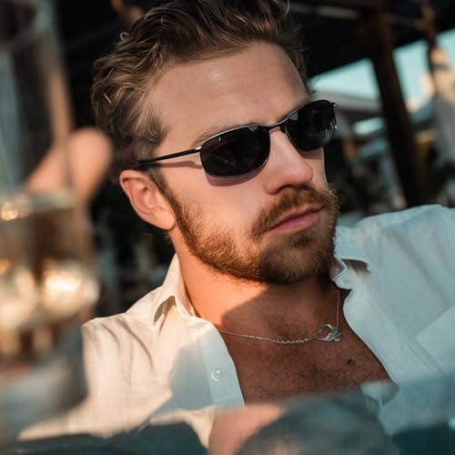 Retro Rectangle Narrow Polarized Sunglasses for Men, UV400 Metal Frame Mens Sunglasses for Driving & Outdoors3