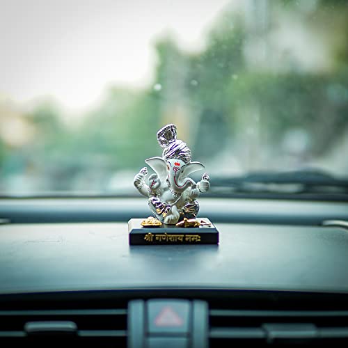 Image of Resin Ganesha Statue - Premium Ganpati Idol Decorative Showpiece Murti for Pooja Temple Home Entrance Decor Diwali Gift White Silver (2.5X2X3 Inch)