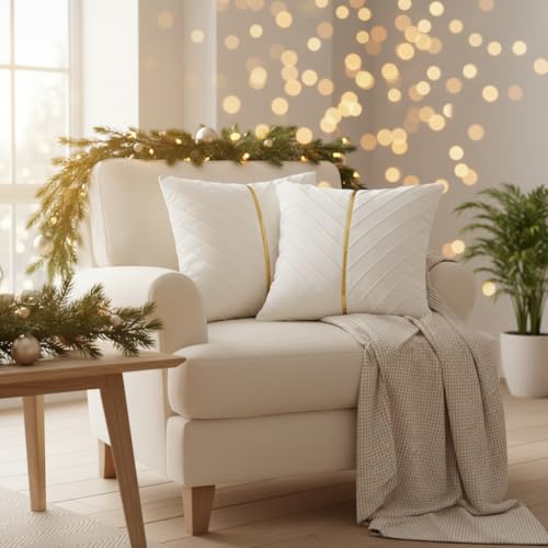 Image of Velvet Throw Pillow Covers 18x18 inch Pack of 2 Gold Decor White