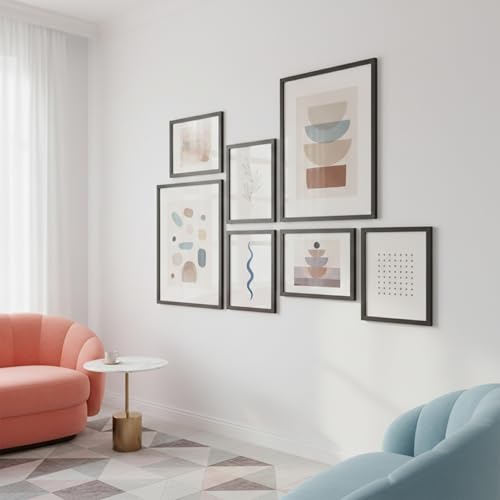 Image of HOTHOUSE Photo Frame For Wall decoration | Wooden Frames For living room Office | Aesthetic Frames For Wall Decor Gifts | Photo frame for Home Decor Bedroom | Set of 7 (BLACK, Combo-2)