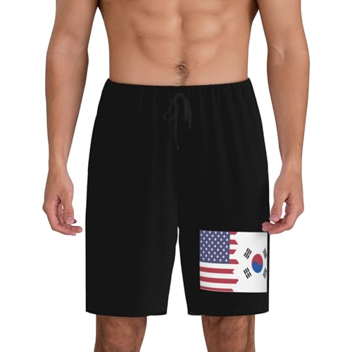 Korean American Half Flag Pajama Shorts for Men, Men's Pajama Bottoms, Sleepwear for Summer