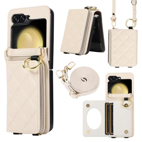 Coque Samsung Z Flip 7 blanche ultra fine avec miroir et anneau de maintien antichoc