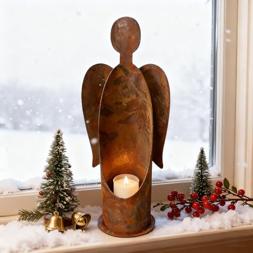 Ostern Kerzenhalter Metall Deko Engel Rost Deko Für Garten Weihnachten Haus Metall Osterdeko Teelichthalter Retro Rostdeko Engel Figuren Gartendeko Rost Innen Außen Haus Kerzenhalter Deko (B)
