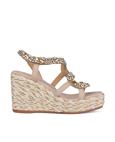 Alma en Pena Sandalia de mujer con cuña de rafia trenzada y detalle serpiente. V23603 SUEDE VISON - talla: 38