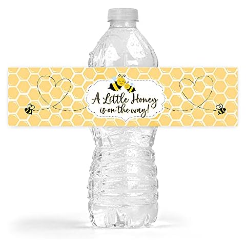 Your Main Event Prints Mom to Bee Baby Shower Bottle Wraps - 25 Yellow Neutral Water Bottle Labels - Perfect Decoration Favors Cover