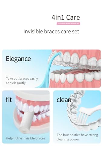 Image of Inralimot 4-in-1 Aligner Remover Tool Set - Remover, Biteable Silicone Pad, Silicone Handle Grip & Cleaning Brush - For Retainers, Braces, Dental Guards - Food Grade Material & Easy Operation