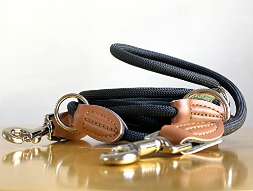 Leisegrün Hundeleine große Hunde - Führleine 3m verstellbar mit 2 Karabiner - 3 Meter lang x 1,1 cm - Nur 300 g - Modell Devon - Schwarz