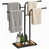 HOOBRO Toallero de Pie en Forma de T, Toallero Independiente con 2 Barras para Baño, Lavadero o Dormitorio, Marrón Vintage y Negro EBF14LB01