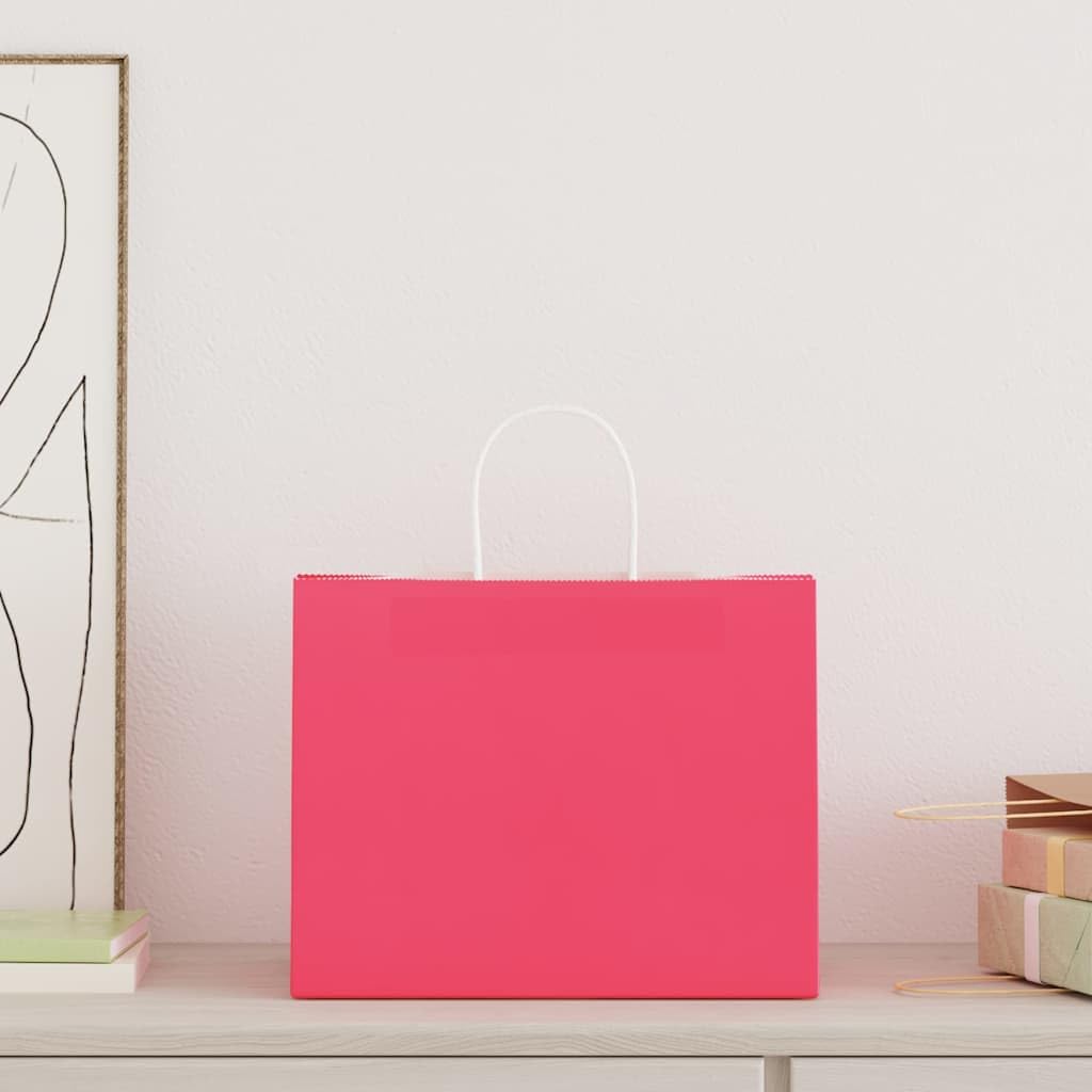 250 bolsas de papel rosa 32 x 22 x 24 cm, papel de estraza con asas, para compras, llevar y fiestas